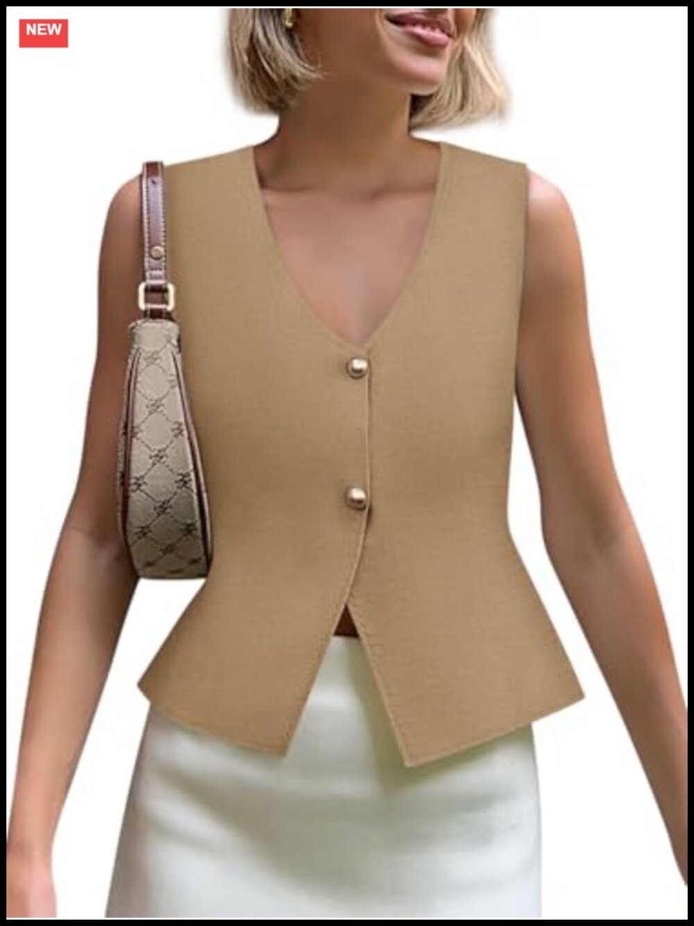 Womens V Neck Button Down Crop Knit Sweater Vest Sleeveless Tank Top